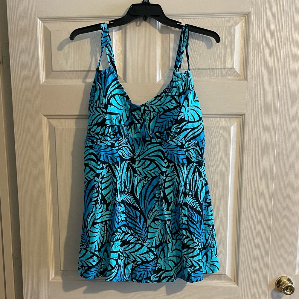 Blue Leaves Printed V-neck Women Swimdress